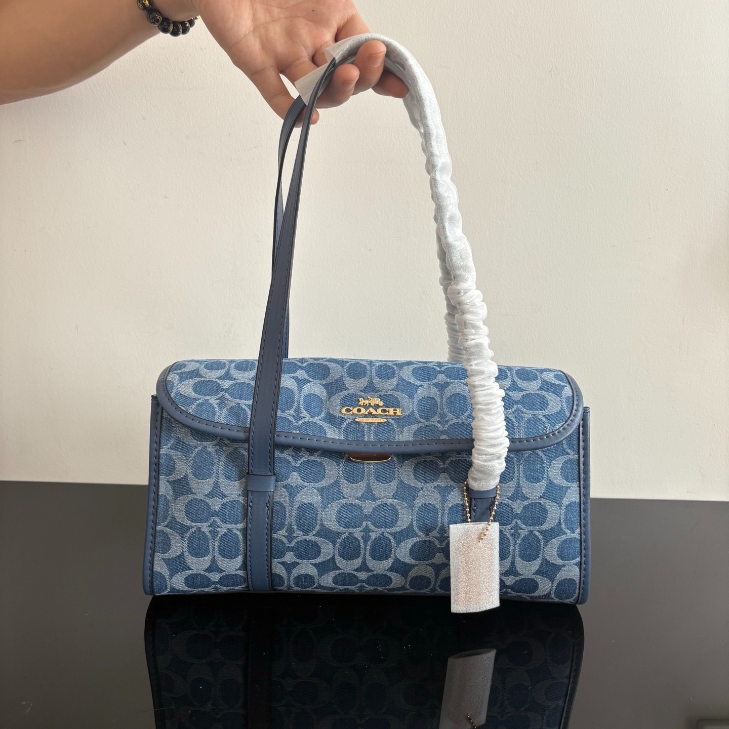 NWT CDE94 Bridget Flap Shoulder Bag Signature Denim Indigo NWT CDE94 Bridget Flap Shoulder Bag Signature Denim Indigo