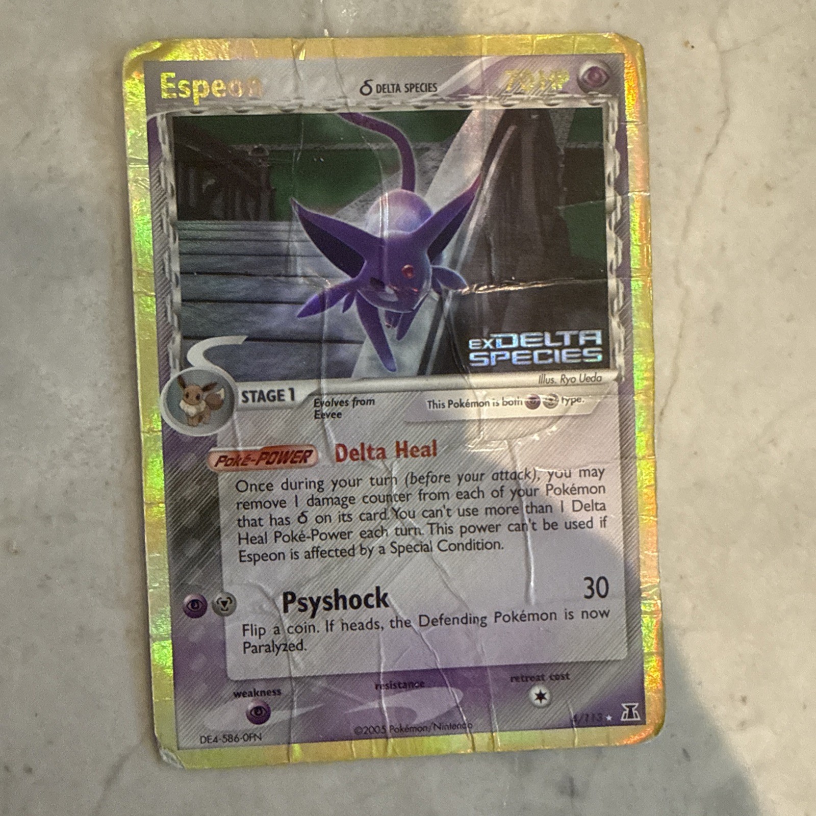 Espeon 4/113 EX Delta Species Holo Rare Pokémon Card 2005 TCG Heavily Used Espeon 4/113 EX Delta Species Holo Rare Pokémon Card 2005 TCG Heavily Used