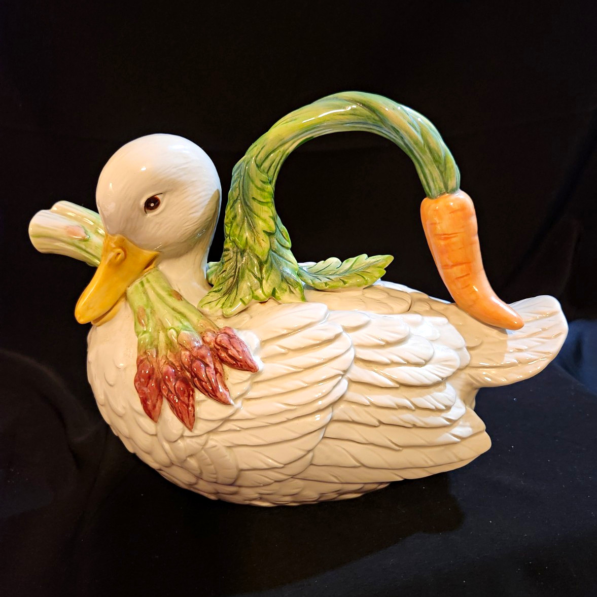 Fitz and Floyd Classics Le Canard Figural Duck Teapot 2003 Vintage Majolica