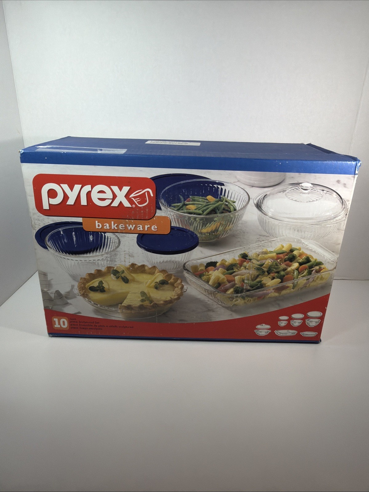 Pyrex Bakeware 10Pc Vintage Sculptured Set - 9x13, Pie, 2qt & Lid, Bowls & Lids