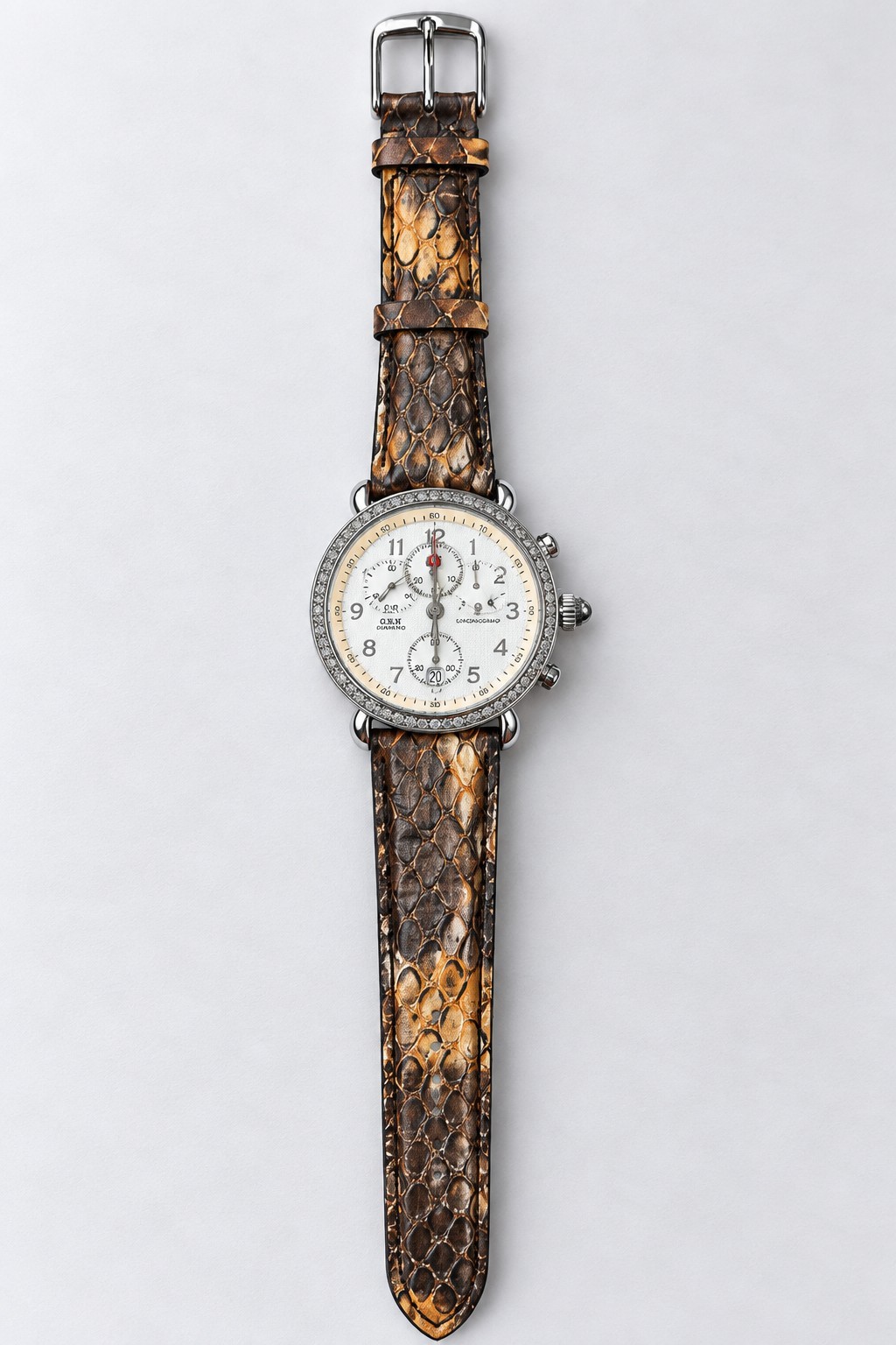 Michele CSX Diamond Chronograph Women\'s Watch MOP Dial New Snakeskin Band Swiss