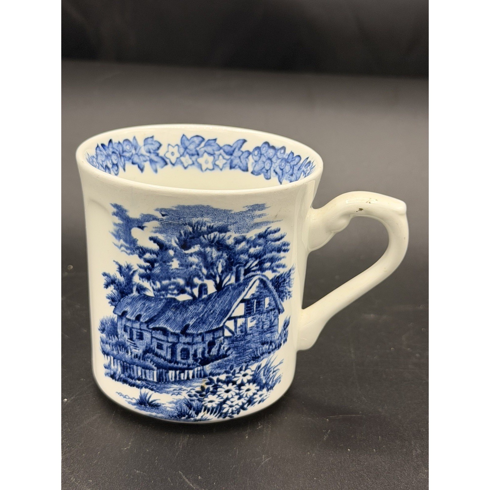 Vintage J & C Meakin Mug Teacup Blue n White Scenic Cottage England 1850 - 1920