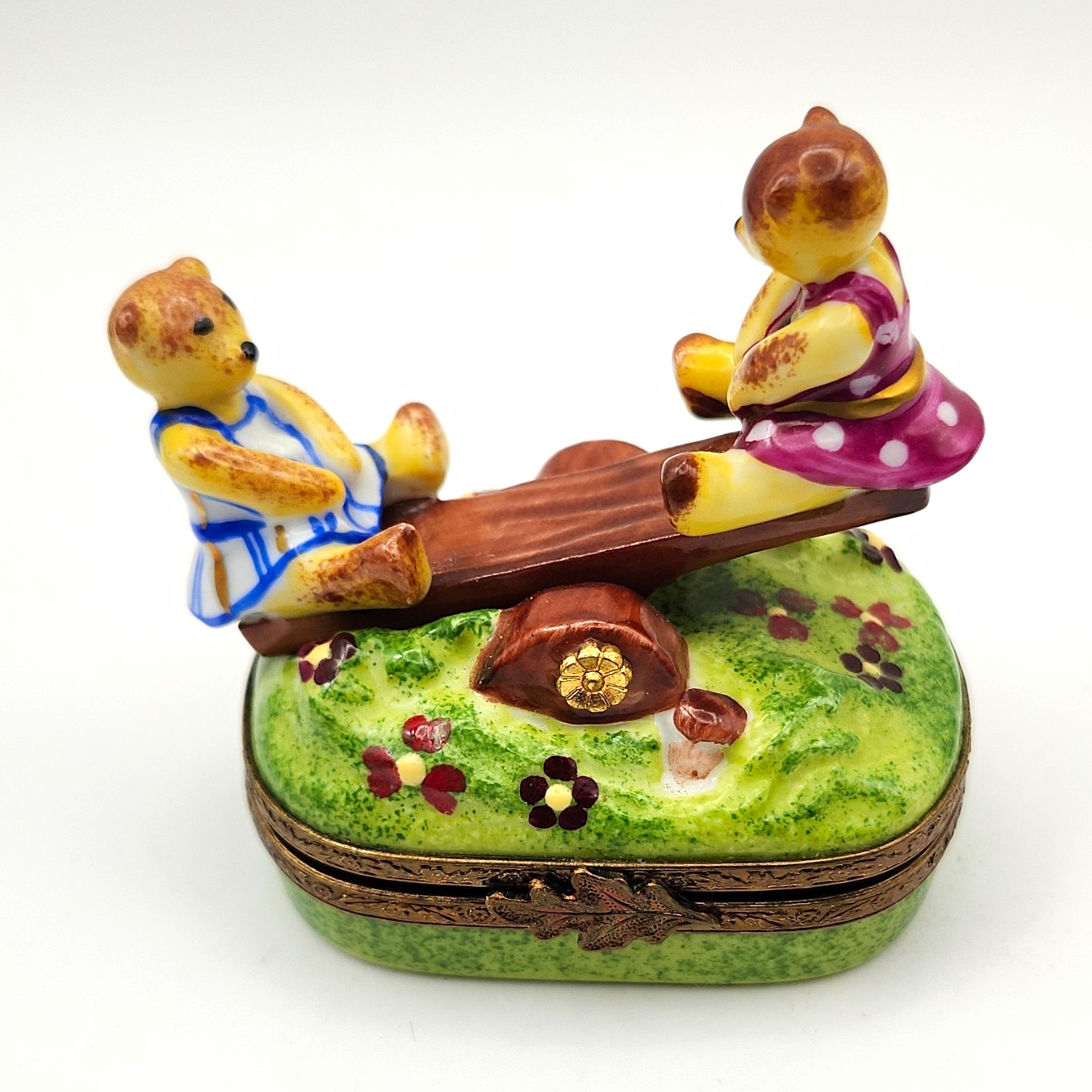 Parry-Vieille Limoges France Bears Seesaw Trinket Box Hand Painted Surprise Parry-Vieille Limoges France Bears Seesaw Trinket Box Hand Painted Surprise