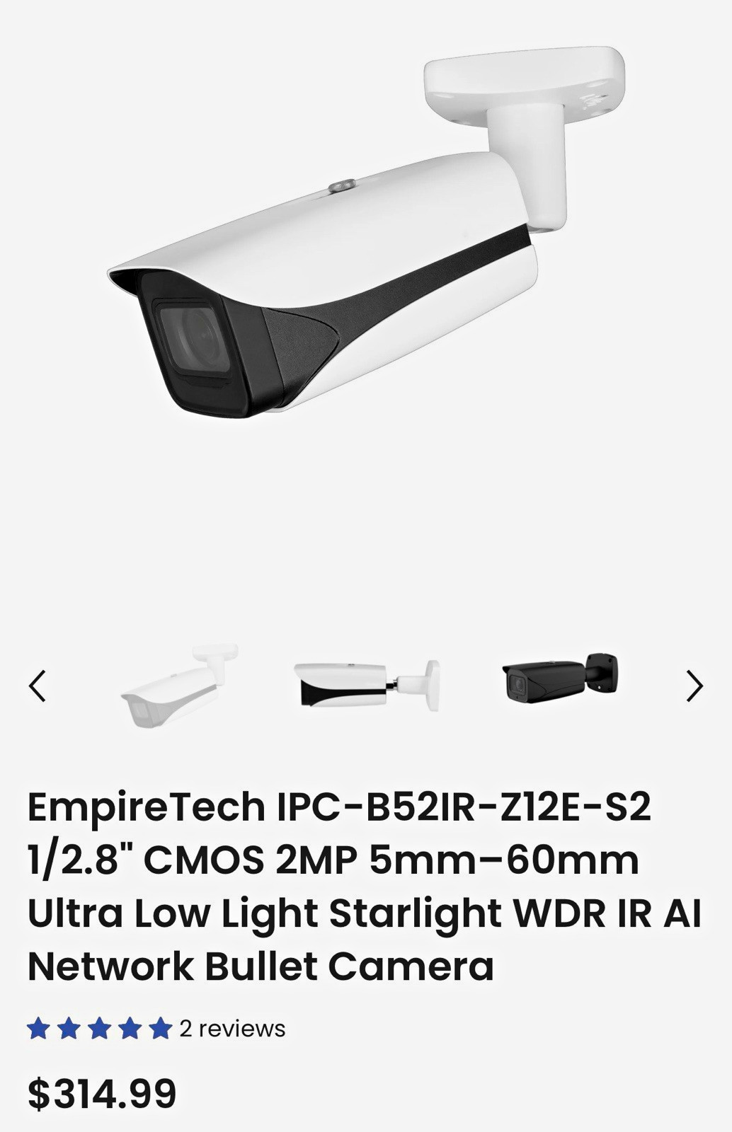 EmpireTech 2MP 1080p 5-60mm IR IP Bullet Wired Cam IPC-B52IR-Z12E-S2