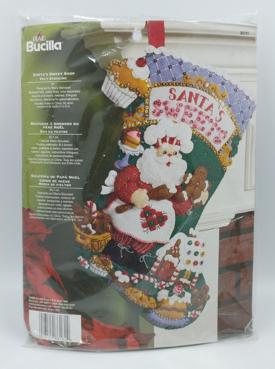Bucilla Santa\'s Sweet Shop Felt Stocking Kit #86181 Sequins And Beads Christmas