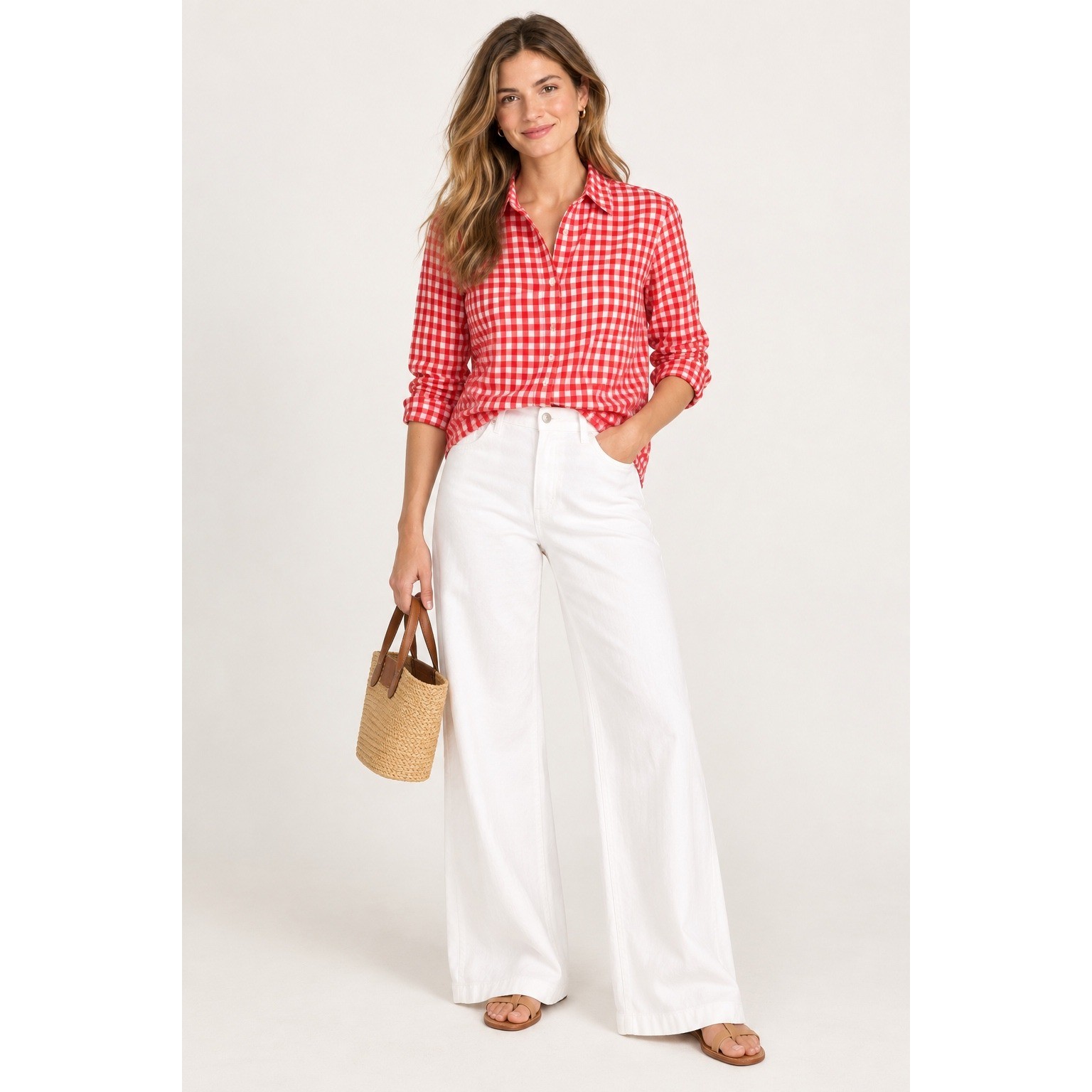 J Crew Womens XL Red White Gingham Check Button Down Shirt Long Sleeve Preppy
