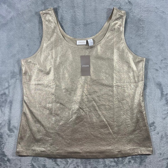 CHICO\'S Microfiber Foil Tank Top Womens Size 2 Gold New Golden Shimmer 570036748