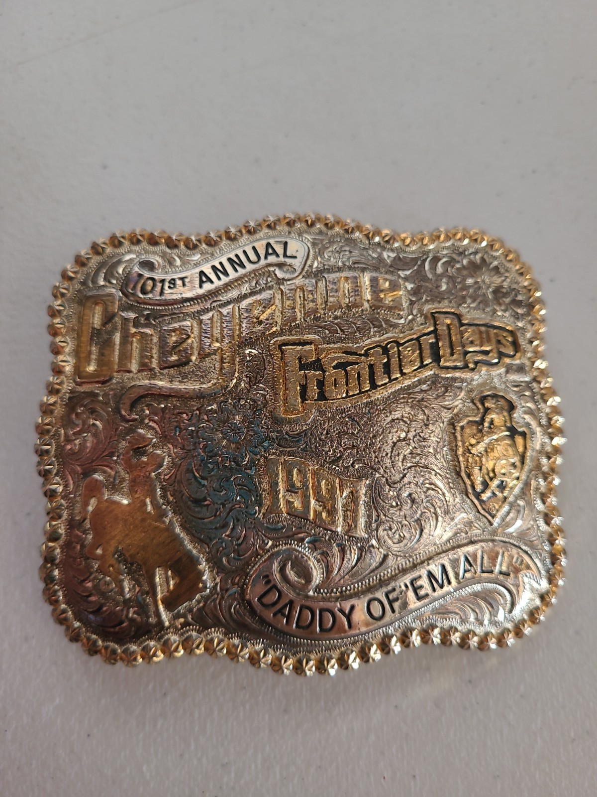 Cheyenne Frontier Days 1997 Daddy of 'Em All Gist Belt Buckle 101st Annual Cheyenne Frontier Days 1997 Daddy of 'Em All Gist Belt Buckle 101st Annual