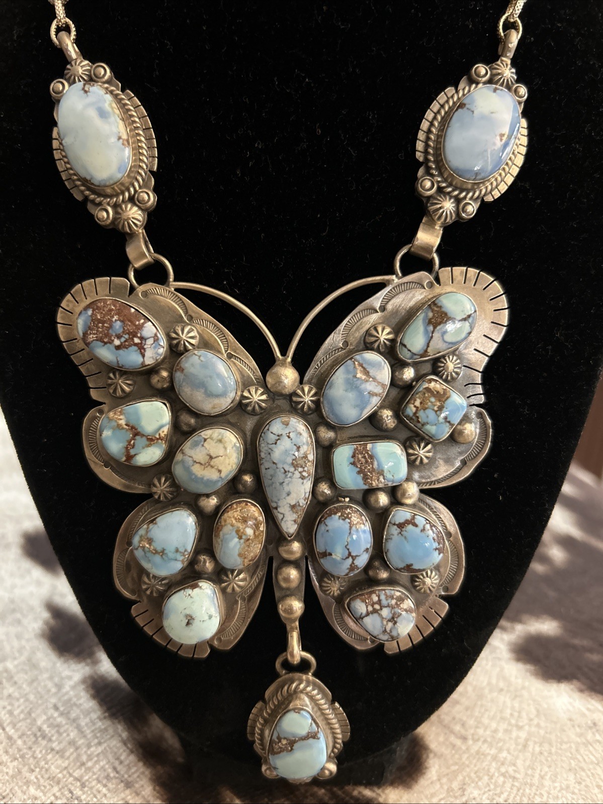 Golden Hills Navajo Handmade Lariat Butterfly Necklace HUGE Golden Hills Navajo Handmade Lariat Butterfly Necklace HUGE