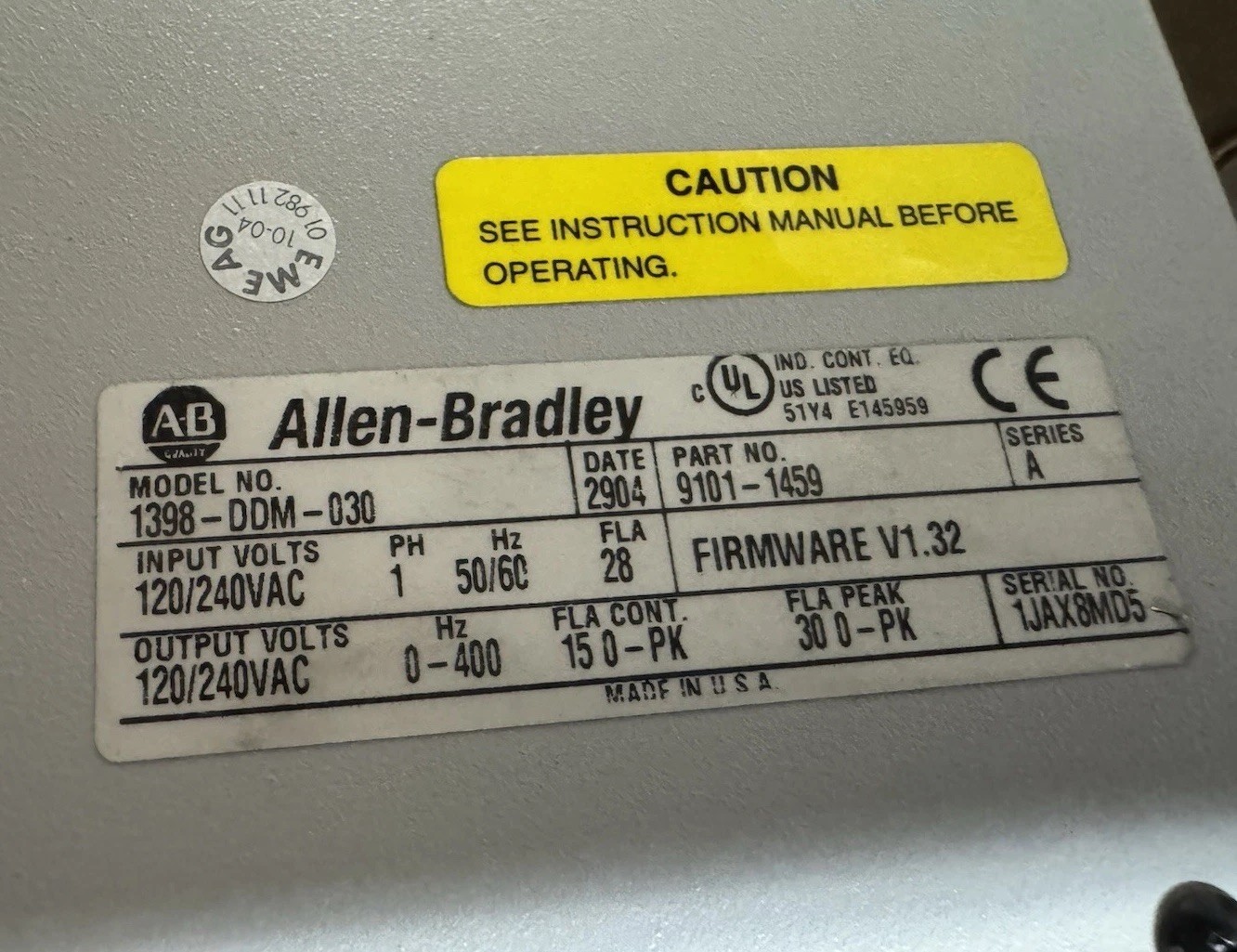 ALLEN BRADLEY 1398-DDM-030 ULTRA 200 SERVO DRIVE SER. A Refurbished