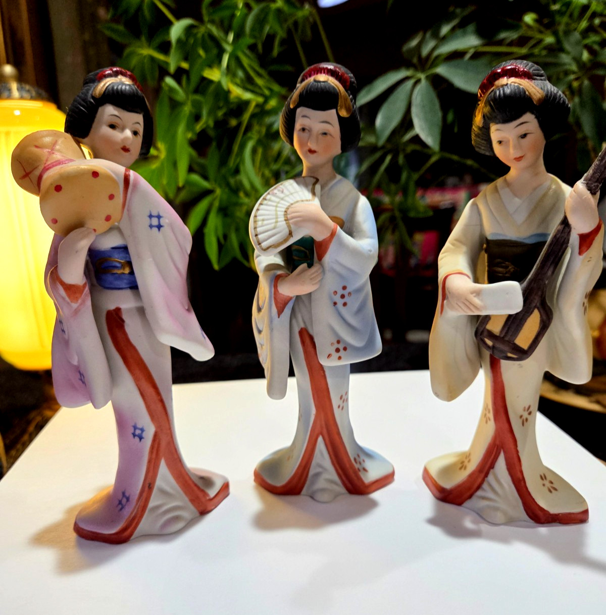 Vintage UCGC set of 3 bisque porcelain JAPANESE GEISHA LADY FIGURINES 6.5