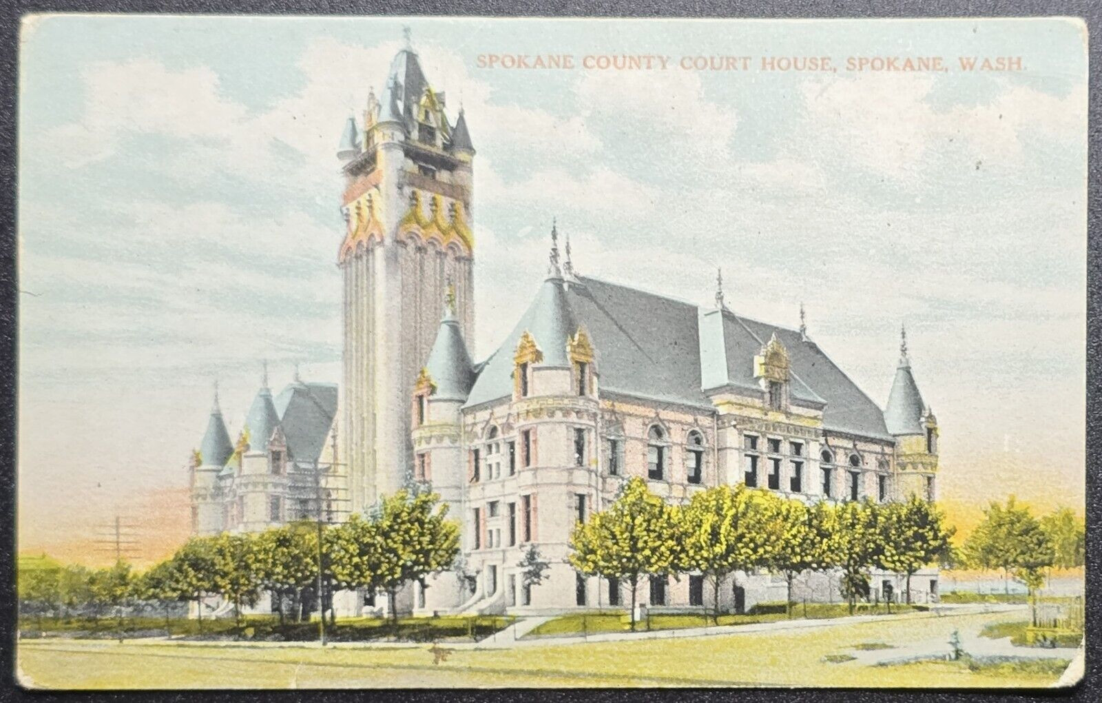 Spokane WA County Court House Vintage Postcard Early 1900s Hand-Tinted