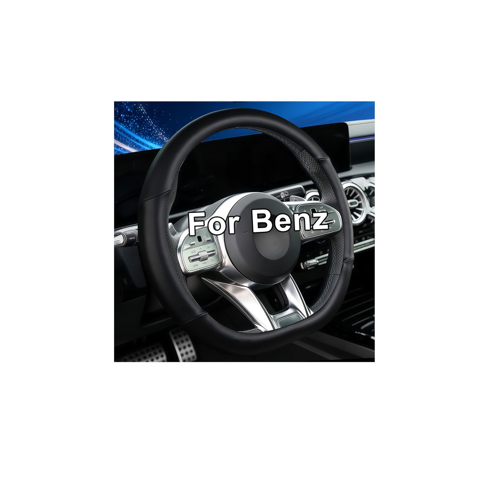 OHHMNKK Steering Wheel Cover for Mercedes Benz D-shaped 14.5-15 inches, Black 
