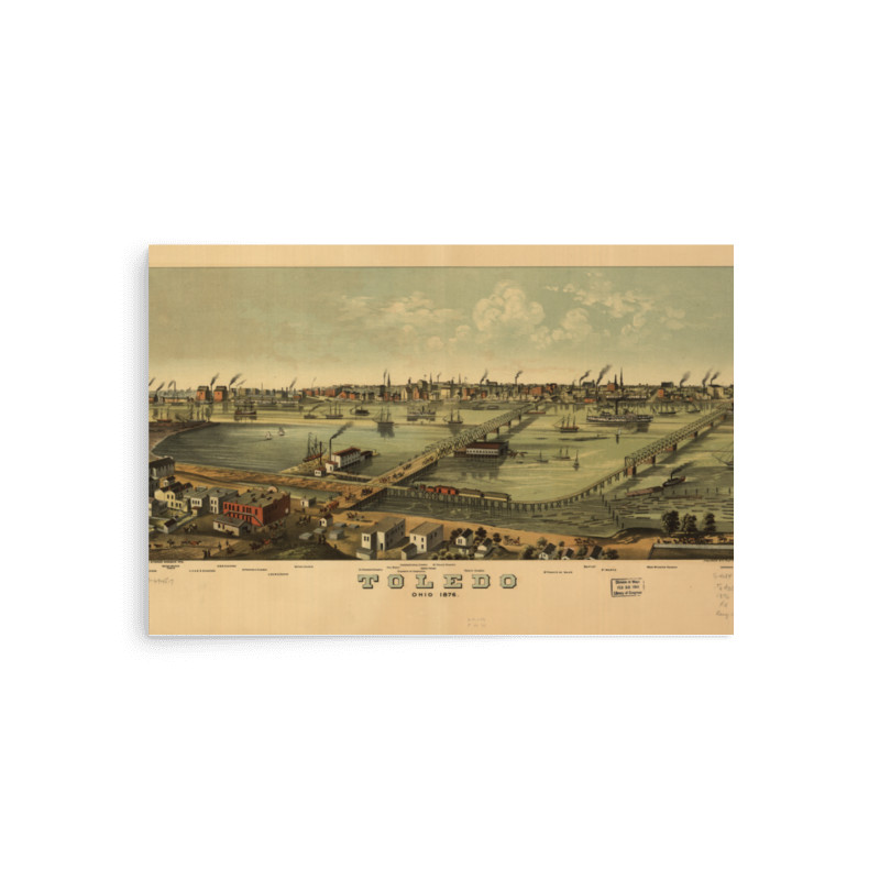 Toledo Ohio 1876 Vintage Map Reprint Panoramic Birds Eye View Poster Wall Art