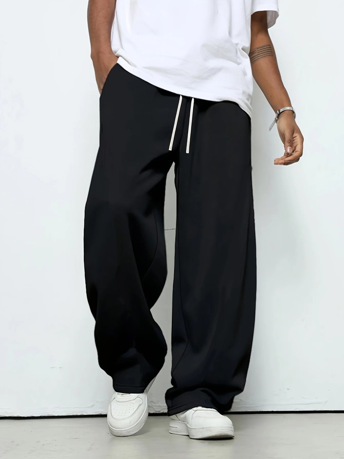 Men's Cotton Sweatpants Straight Leg Drawstring Casual Lounge Pants Pockets