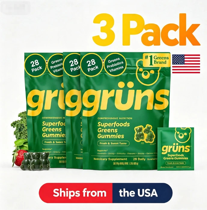 3pc Grüns Super Greens Gummies Multivitamin Superfood Gummy Bears 28 Packs