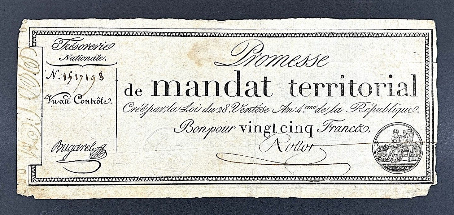 (1796) Revolutionary France - 25 Francs Promesse de Mandat Territorial, A83a.