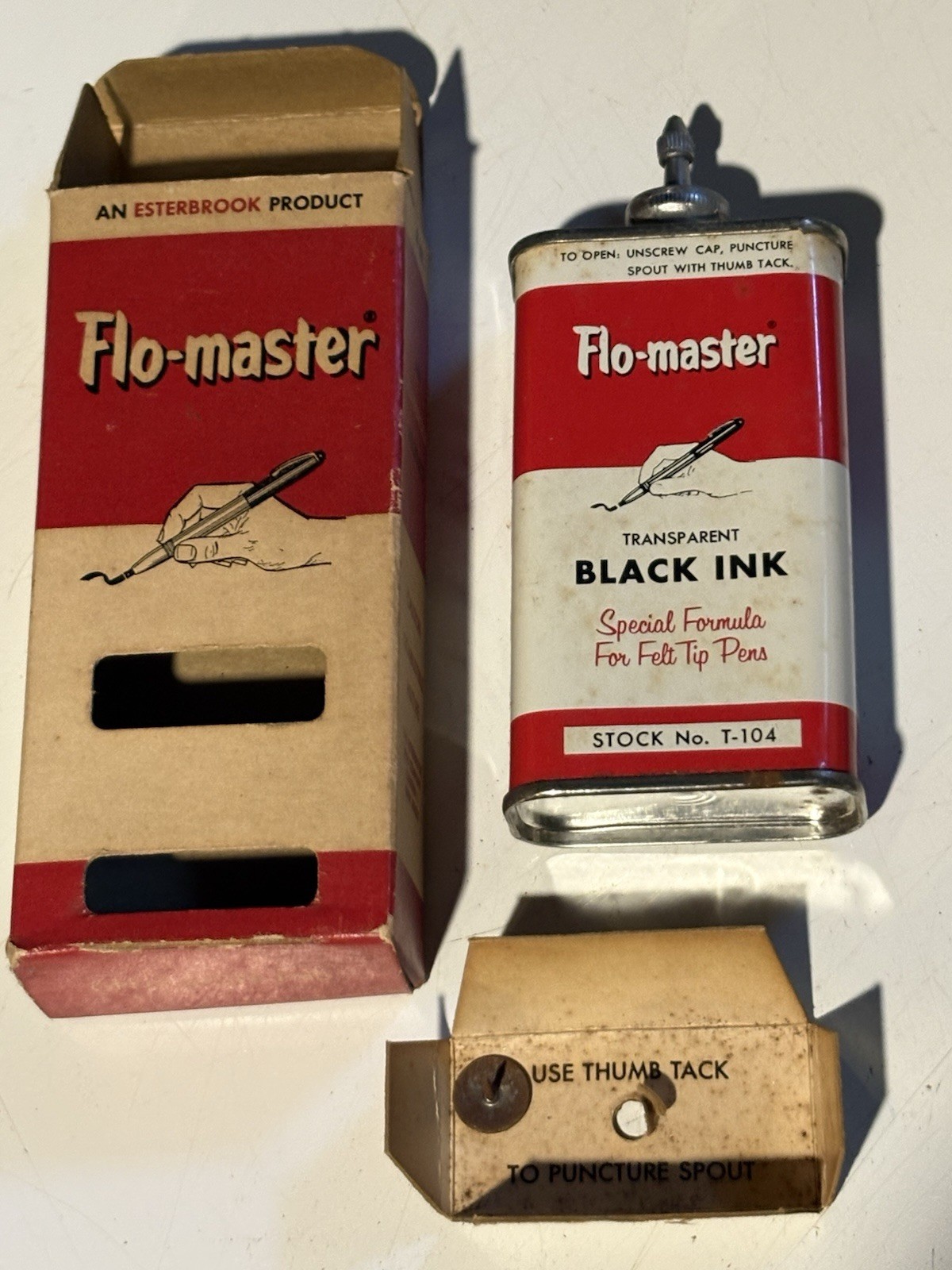 50s Flo-Master Vintage Transparent Black Ink T-104 4oz Felt Tip Pens NOS Sealed