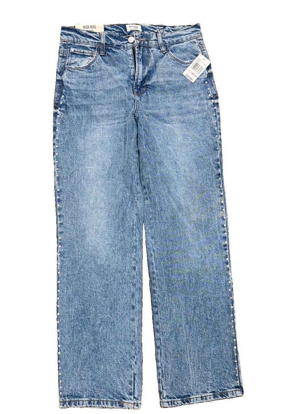 NWT Kensie Women’s High Rise Slim Straight Light Wash Blue Denim Studded Jeans NWT Kensie Women’s High Rise Slim Straight Light Wash Blue Denim Studded Jeans