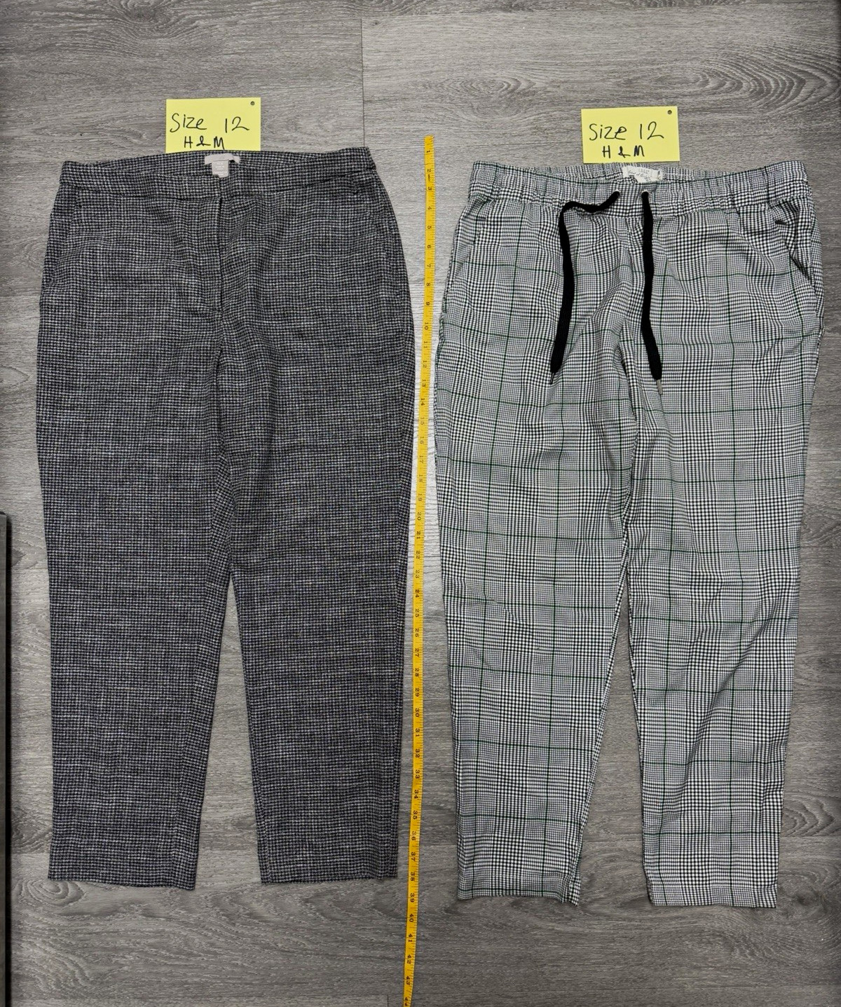 H&M Women’s Dress Pants Lot of 2 Gray Check Plaid Elastic Waist Drawstring Size
