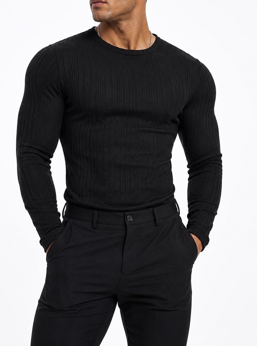 Manfinity Shein Men’s Shirt Long Sleeve Ribbed Black Small Stretch Muscle Fit Manfinity Shein Men’s Shirt Long Sleeve Ribbed Black Small Stretch Muscle Fit