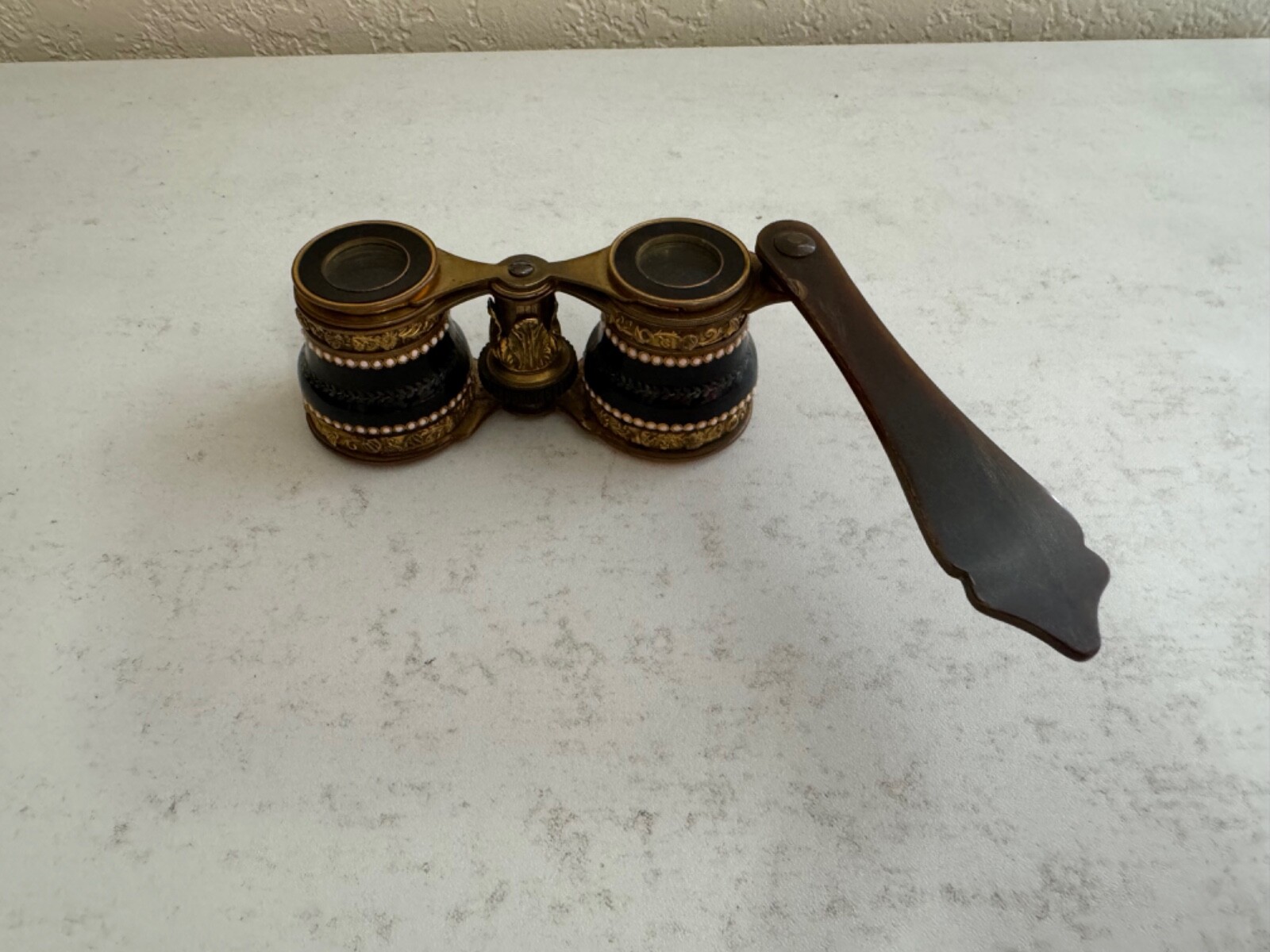 Antique Likely French Opera Glasses Binoculars w/ Enamel Beaded & Foliage Dec.