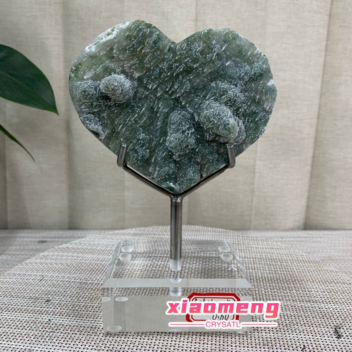 1.3LB  Natural Sugar Green Amethyst Heart Crystal Decor with Acrylic Stand Home