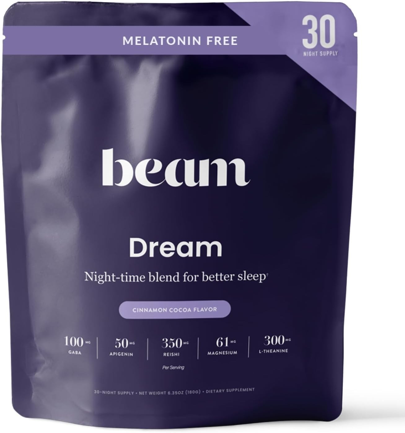 BEAM Dream Sleep Powder Cinnamon Cocoa L-Theanine Reishi Magnesium 30 Servings