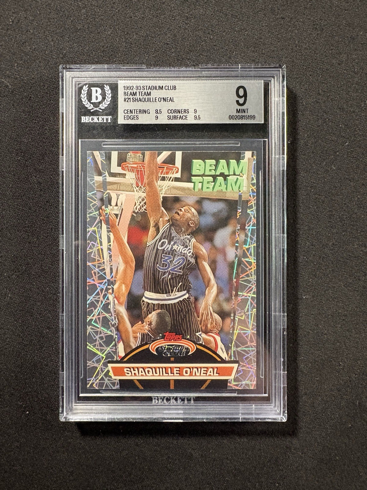 1992 Stadium Club SHAQ SHAQUILLE O'NEAL Beam Team RC Rookie Card BGS 9
