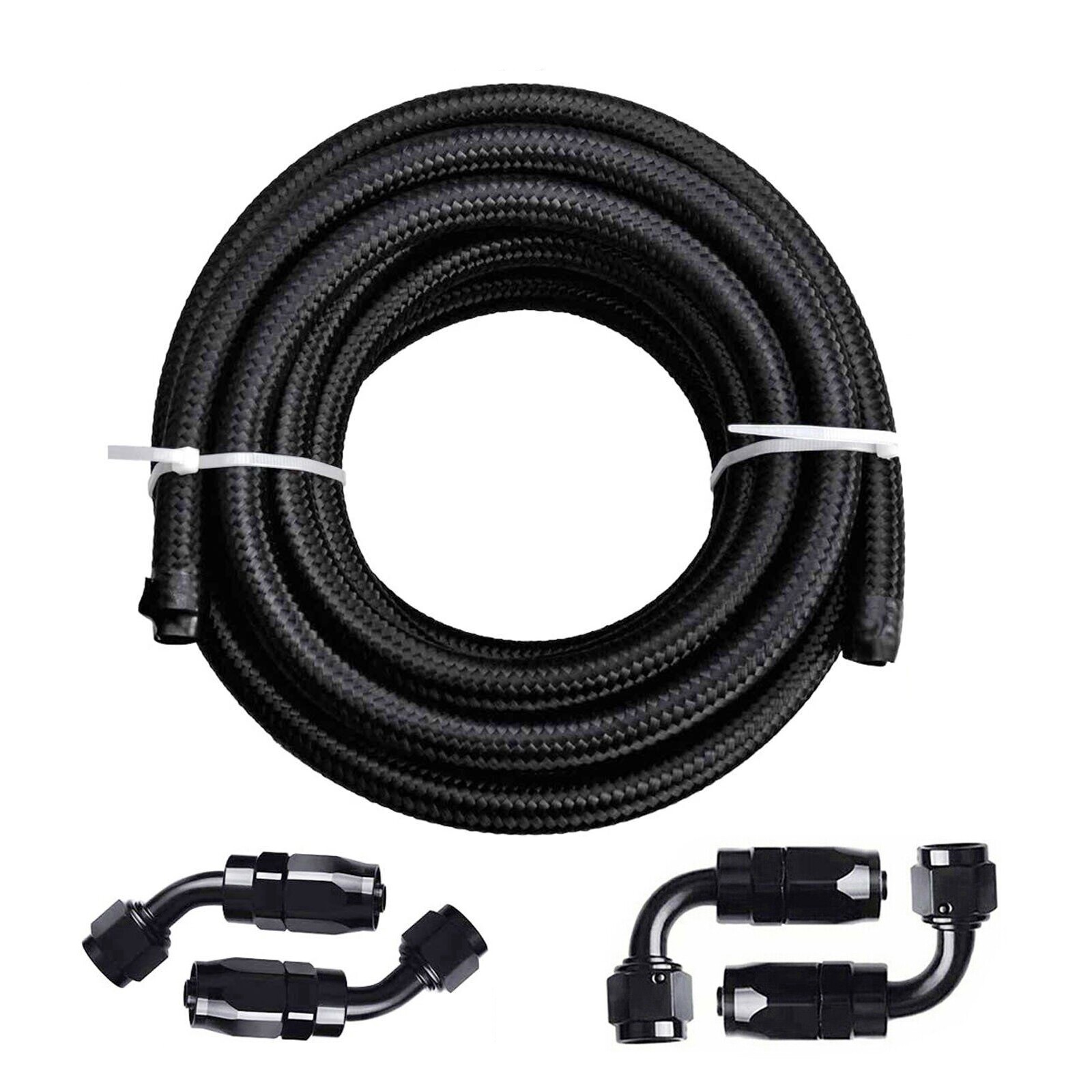 4PCS AN6 -6AN 3/8 Fitting Stainless Steel Braided Oil Fuel Hose Line 20FT Kit BK