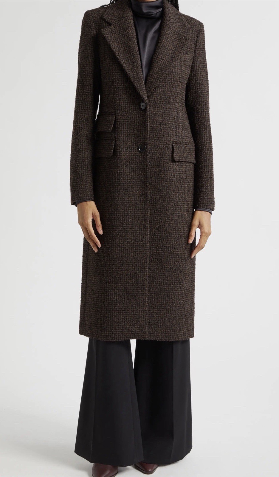 New Reiss Kai Check Wool Blend Bouclé Brown Coat Size 4 $598