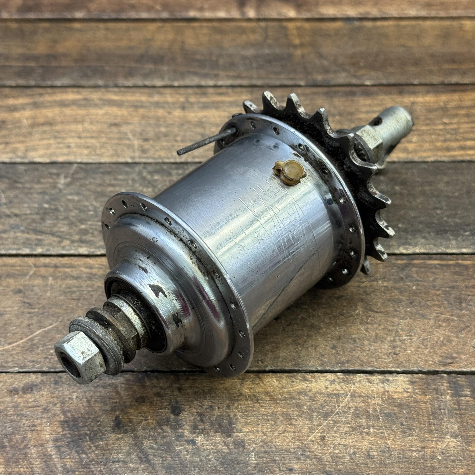 Vintage Sturmey Archer AW 3 Speed Rear Hub 36H 1964 110mm Nutted Silver England