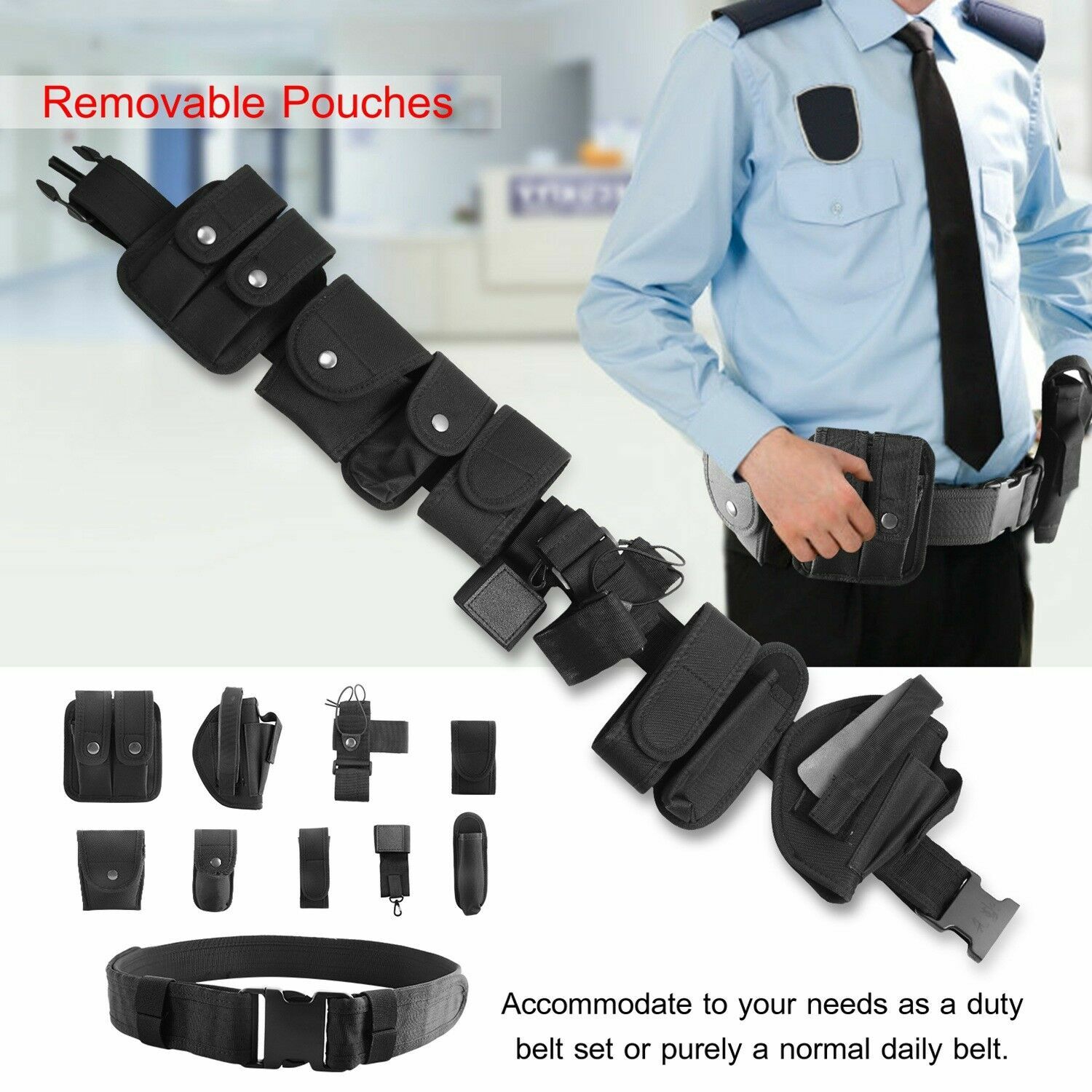 Black Tactical Nylon police Security Guard Duty Belt Utility Kit System w/ Pouch Black Tactical Nylon police Security Guard Duty Belt Utility Kit System w/ Pouch