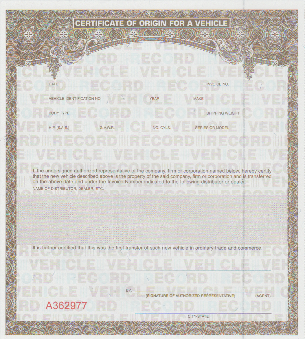 20 BLANK Certificates of Origin MSO MCO For All Motor Vehicles 50 States 20 BLANK Certificates of Origin MSO MCO For All Motor Vehicles 50 States