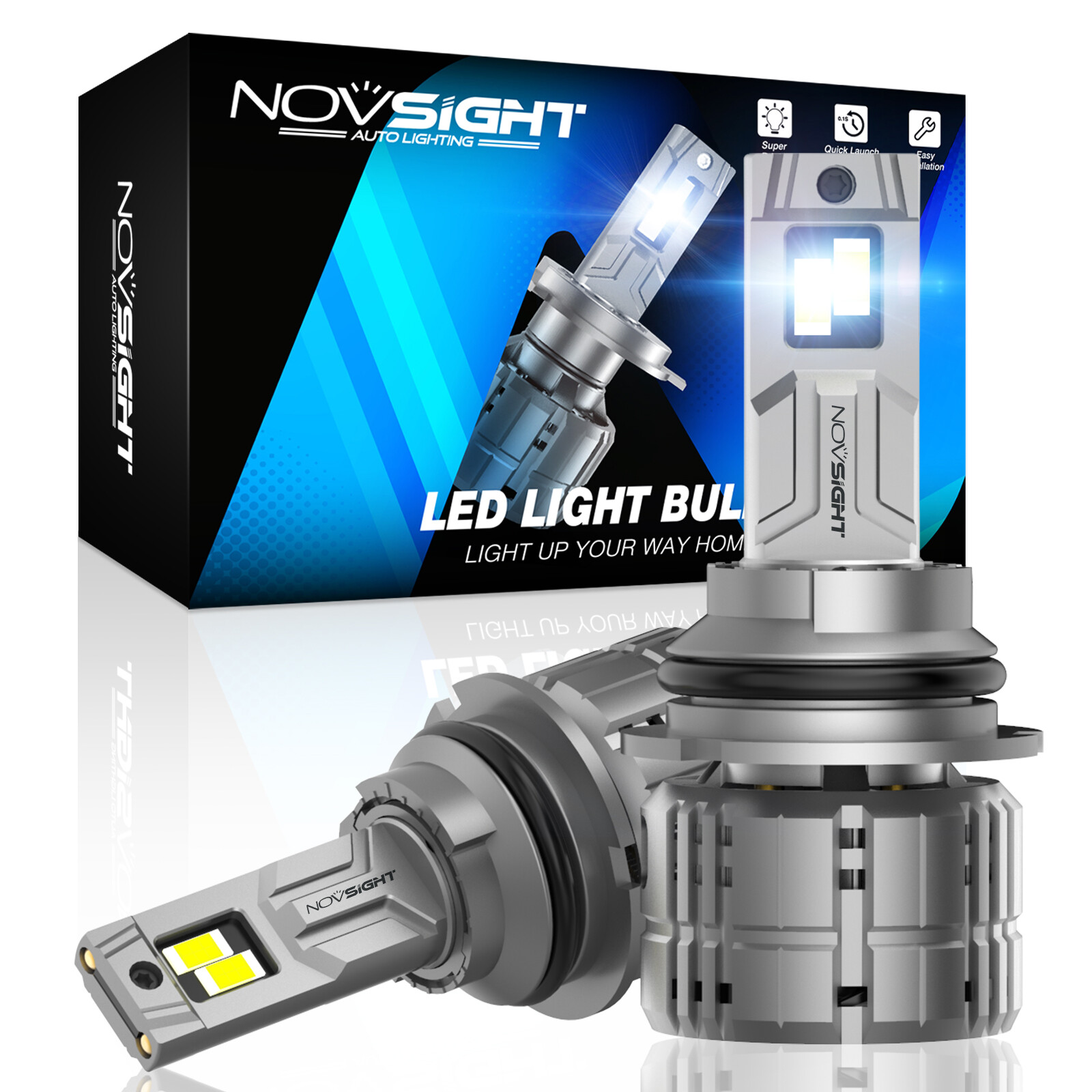 NOVSIGHT 9007 LED Headlight Bulbs Kit 40000LM 6500K White High Low Beam Lamps