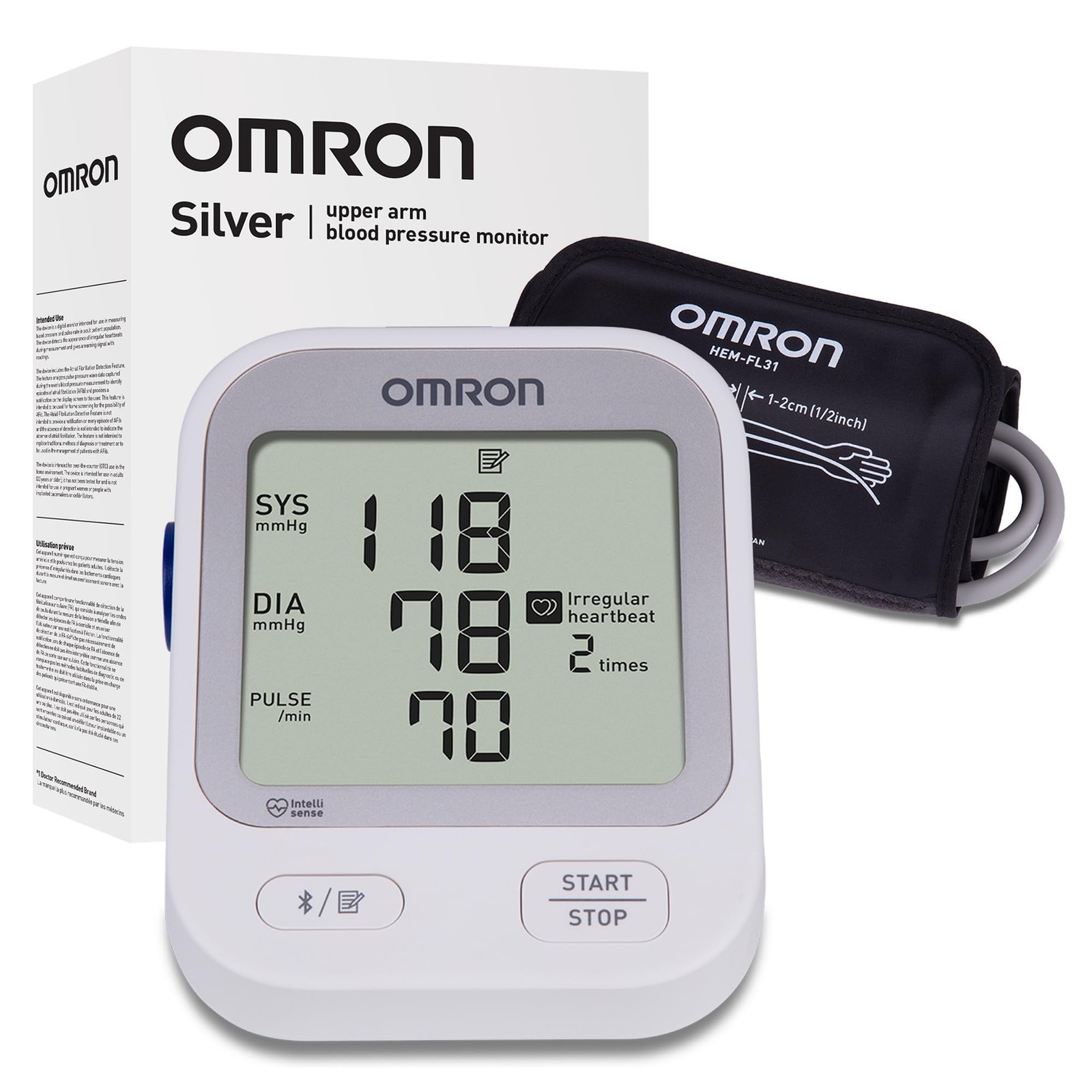 OMRON Silver Blood Pressure Monitor & Upper Arm One Size, White