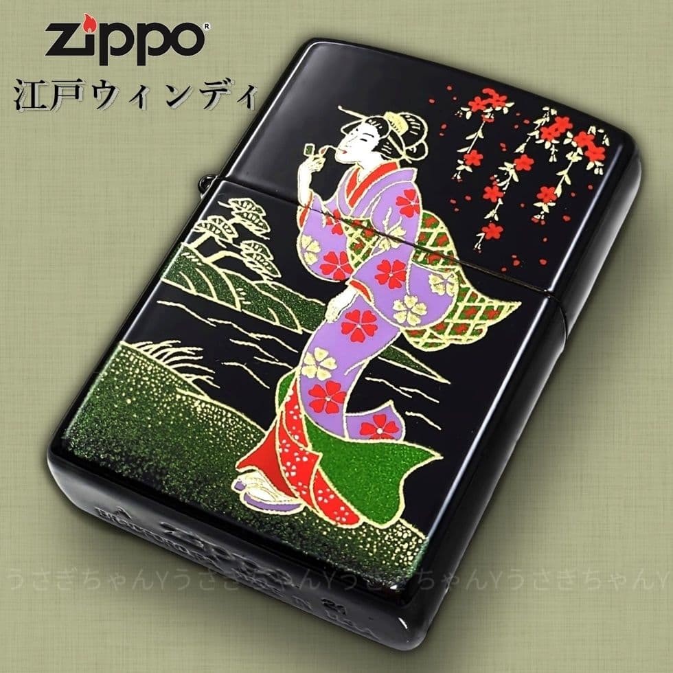 Zippo Real Gold Makie Ukiyoe Windy Edo Japanese Lacquer Lighter Gold Tank Zippo Real Gold Makie Ukiyoe Windy Edo Japanese Lacquer Lighter Gold Tank