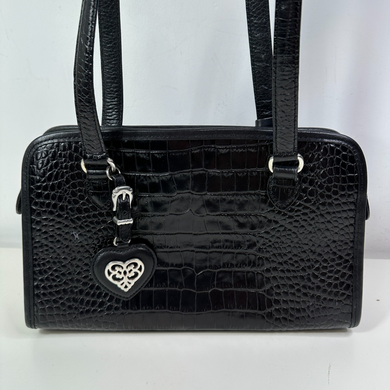 Brighton Black Croc Embossed Leather Shoulder Bag Pre-Owned C817507
