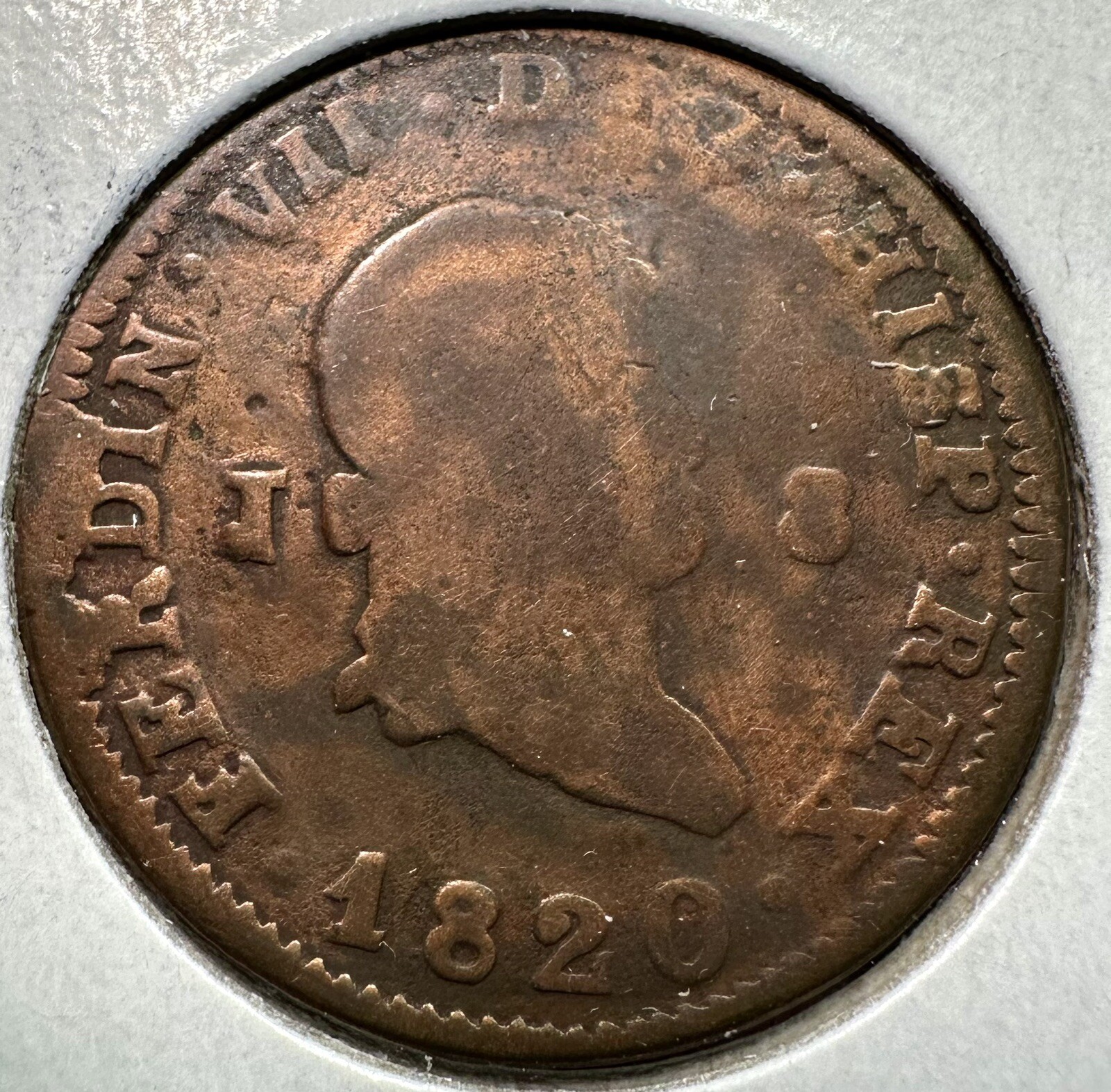 1820-J Spain 8 Maravedis - Ferdinand VII - Jubia Mint; 2nd Portrait - KM#491