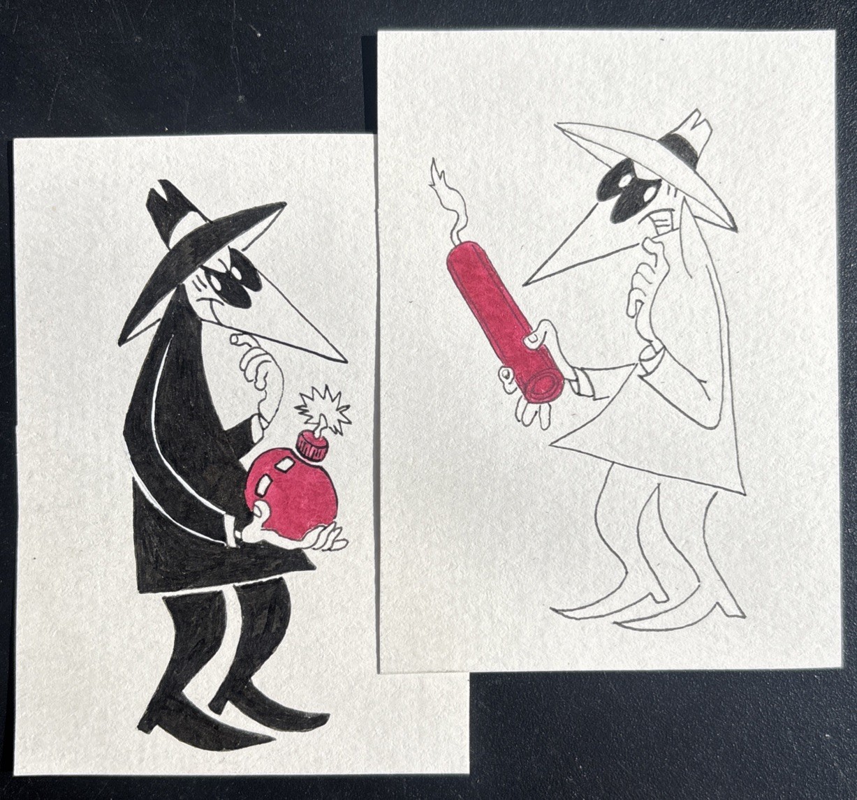 Original Art ACEO ATC Painting Spy Vs Spy Set 