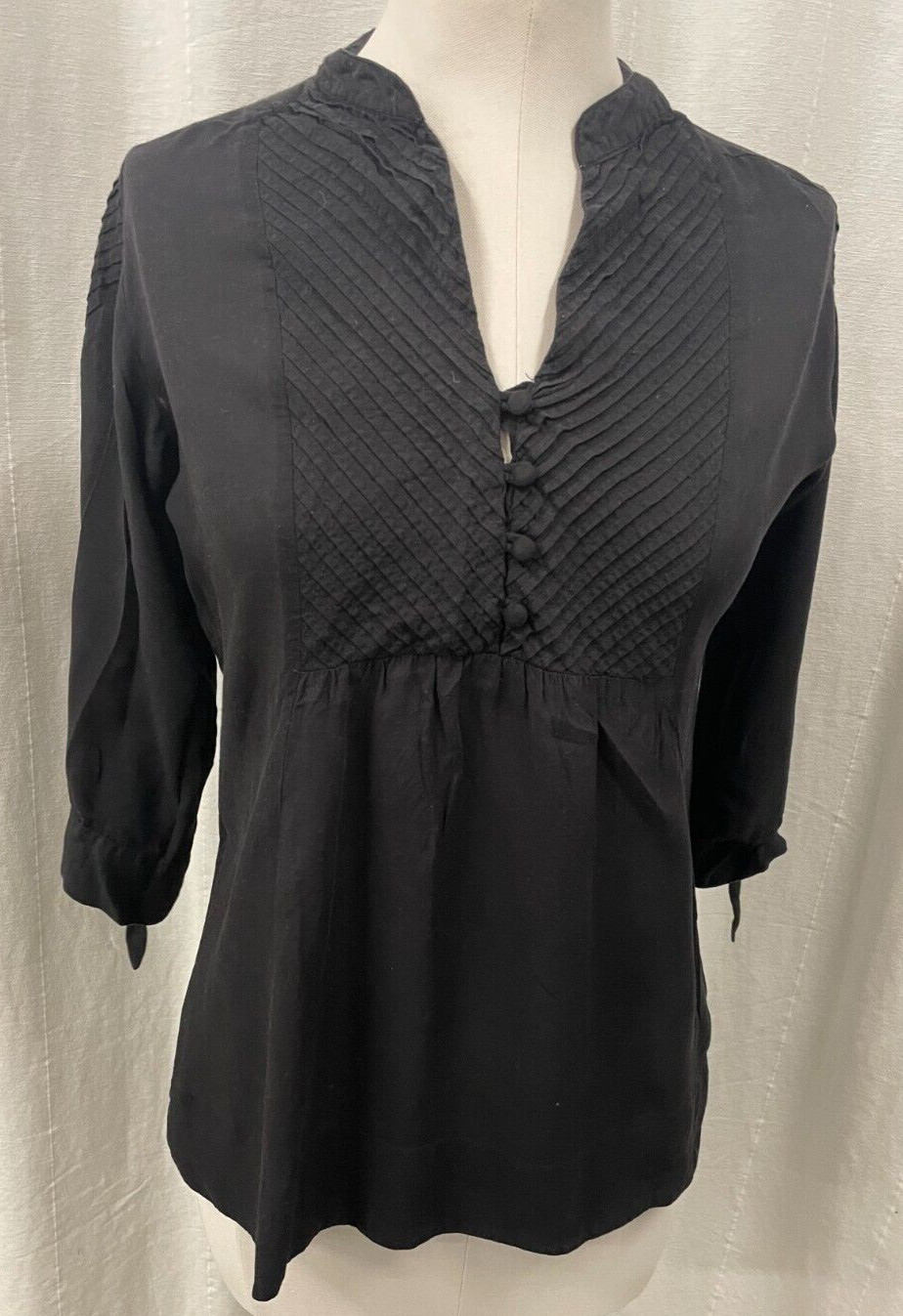 Anokhi Kurta Small Blouse Pintuck Black Top Shirt Organic Cotton Buttons Tunic Anokhi Kurta Small Blouse Pintuck Black Top Shirt Organic Cotton Buttons Tunic