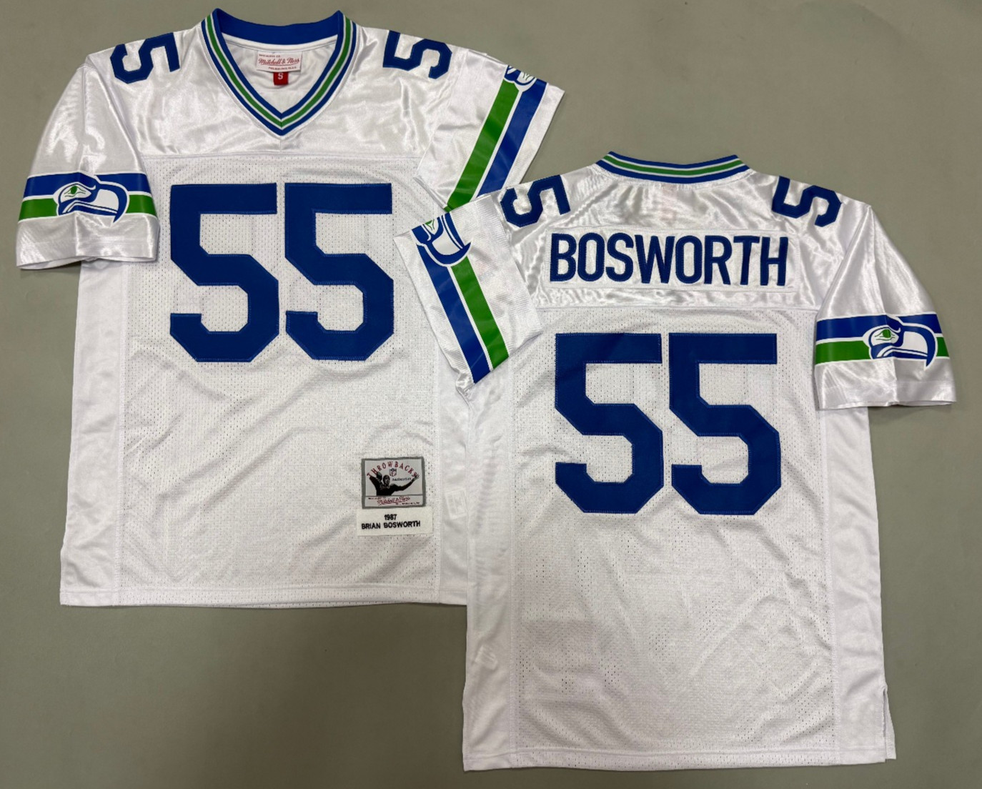 Vintage Brian Bosworth #55 Seahawks Throwback Stitched Jersey.