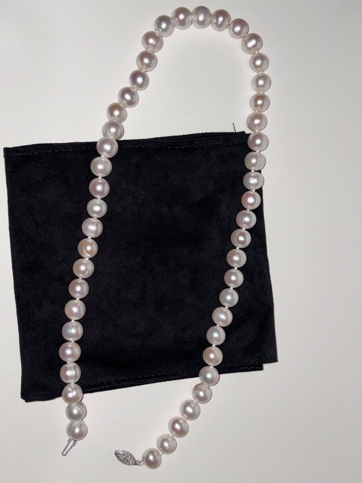 Lightly Pink Real Cultured Akoya Pearl Beaded Necklace With 18K White Gold Clasp