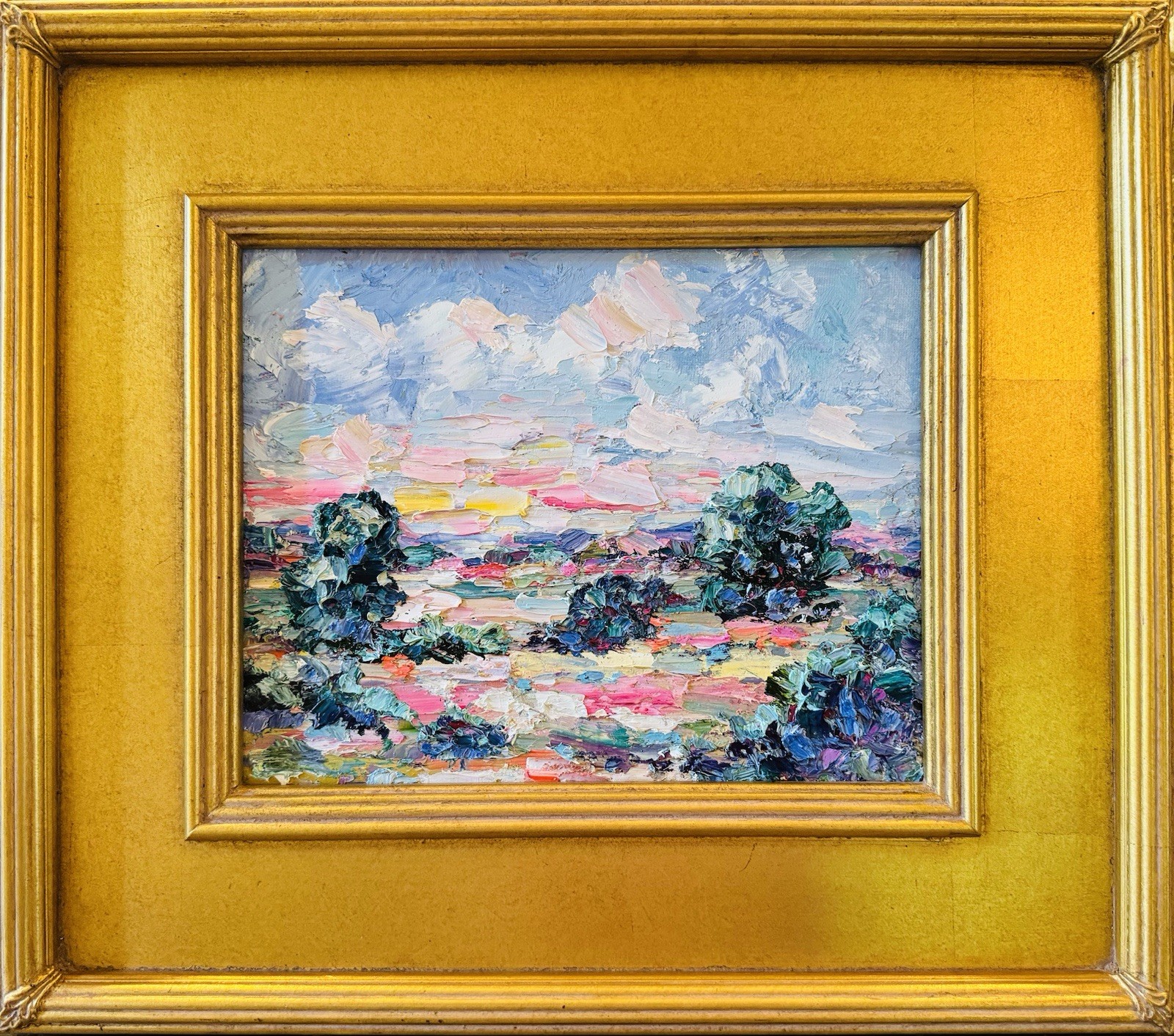 KADLIC Original Oil Painting Modern Abstract Landscape Impasto Gold Gilt Frame