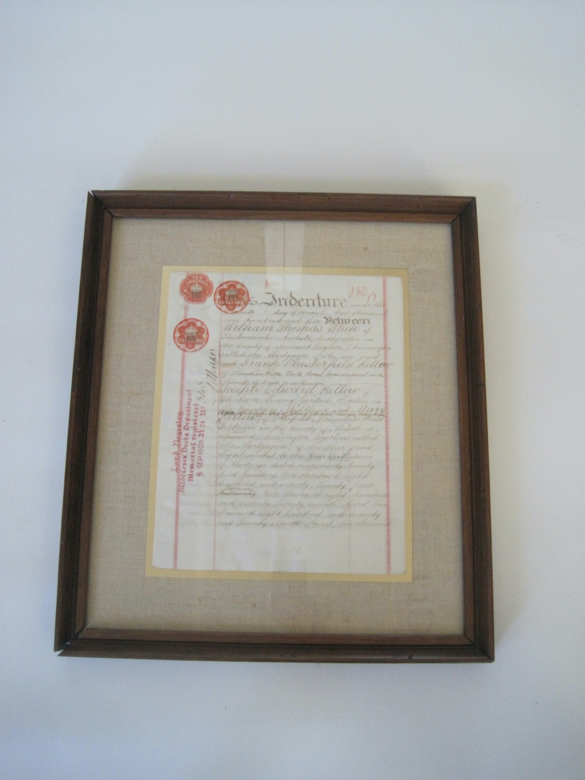 INDENTURE Middlesex Deed Dept. England 1905 Custom Framed w/ Linen & Gold Mat