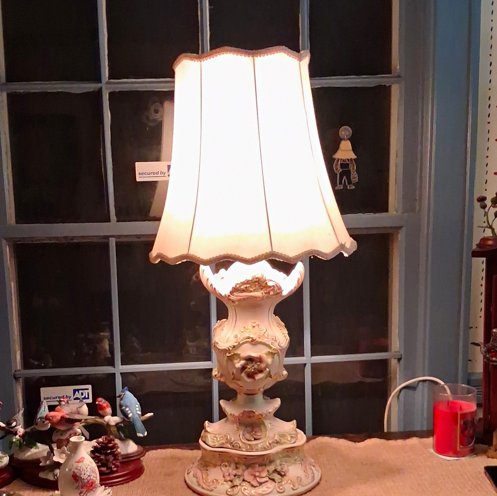 Vintage Floral Ceramic Table Lamp w/ Shade, White/Pink, Corded Wall Switch Vintage Floral Ceramic Table Lamp w/ Shade, White/Pink, Corded Wall Switch