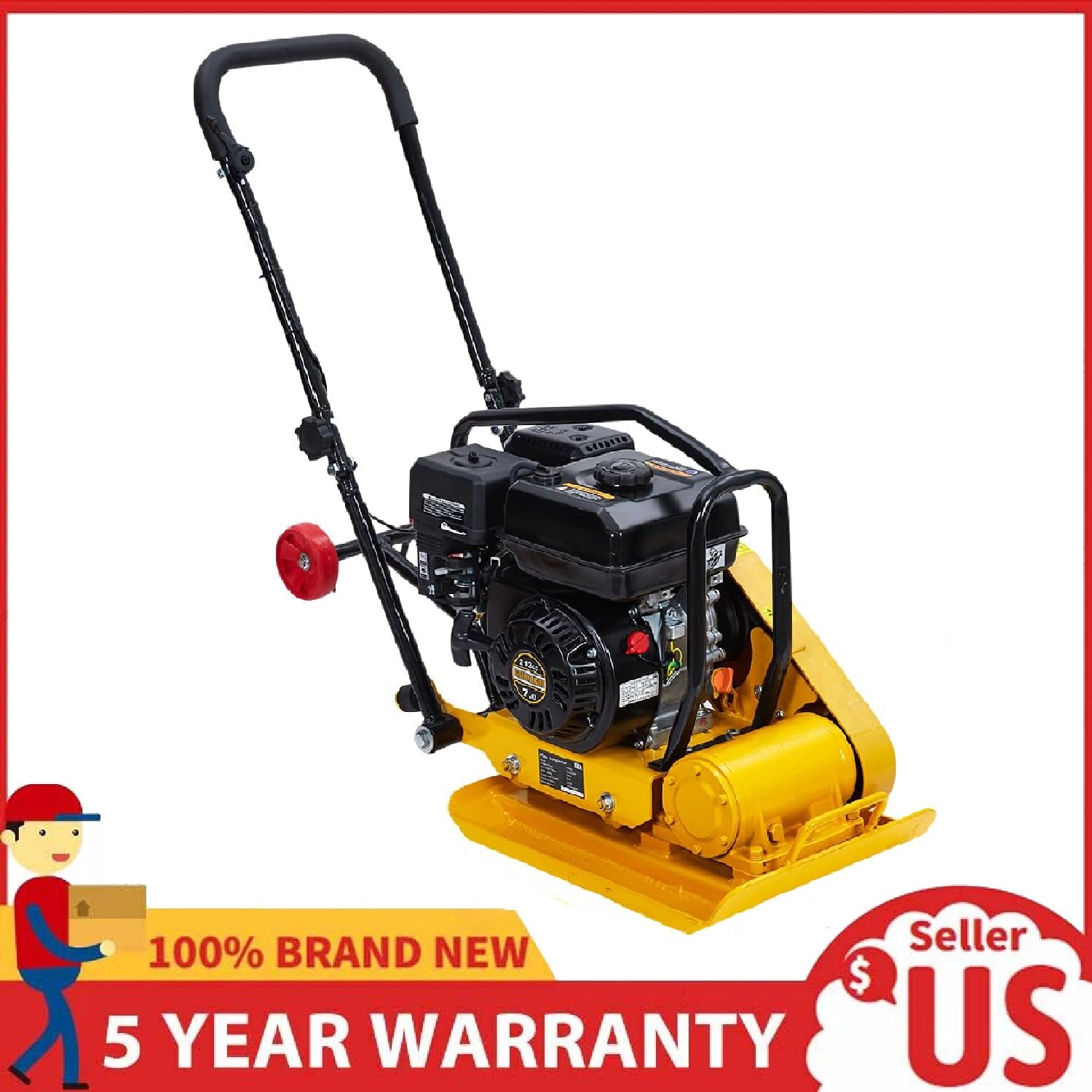 7HP Plate Compactor 212CC Gas Engine ,5600VPM Rammer Jumping Jack Tamper 4200lbs