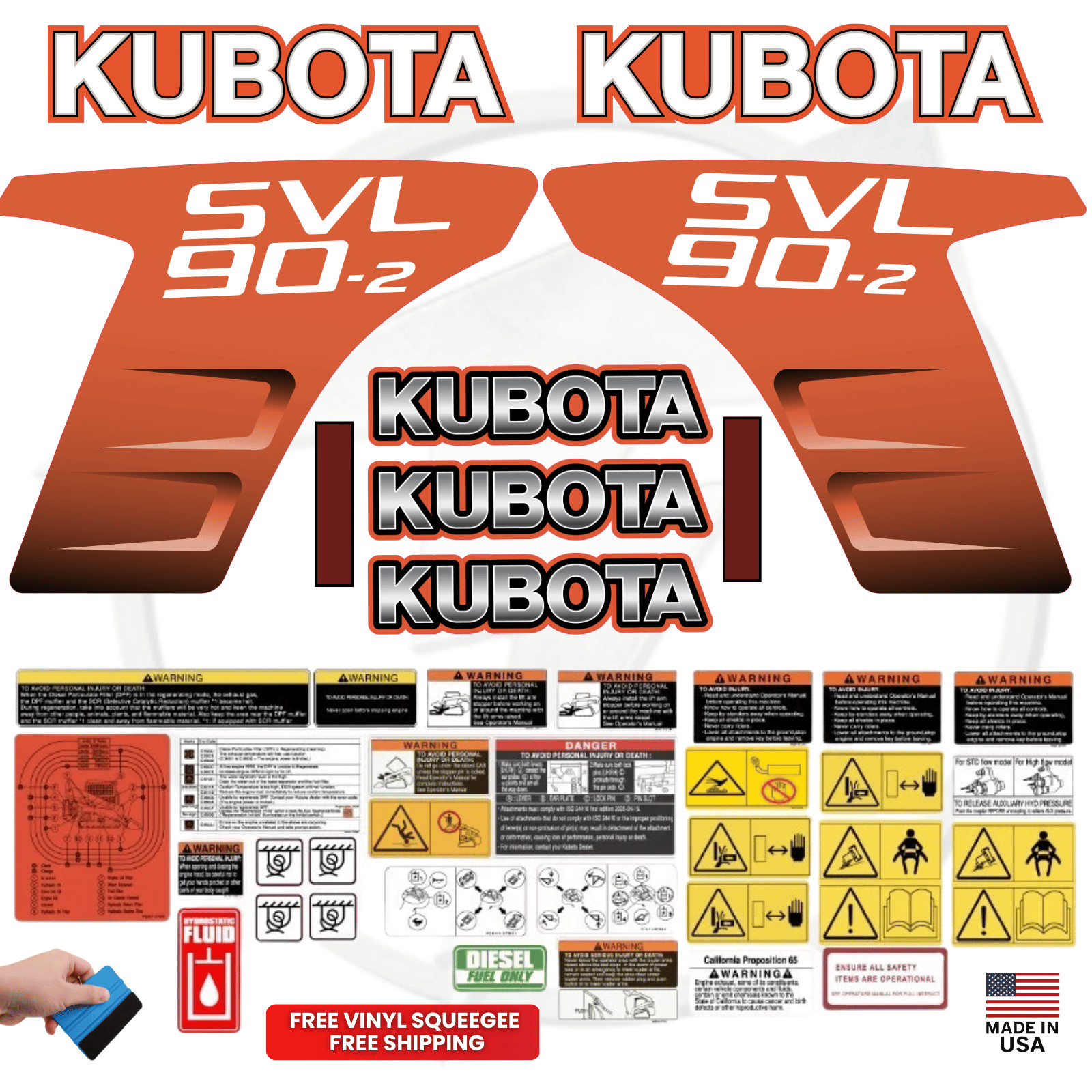 Fits Kubota SVL90-2 Complete Decal Kit Skid Steer Stickers - 
