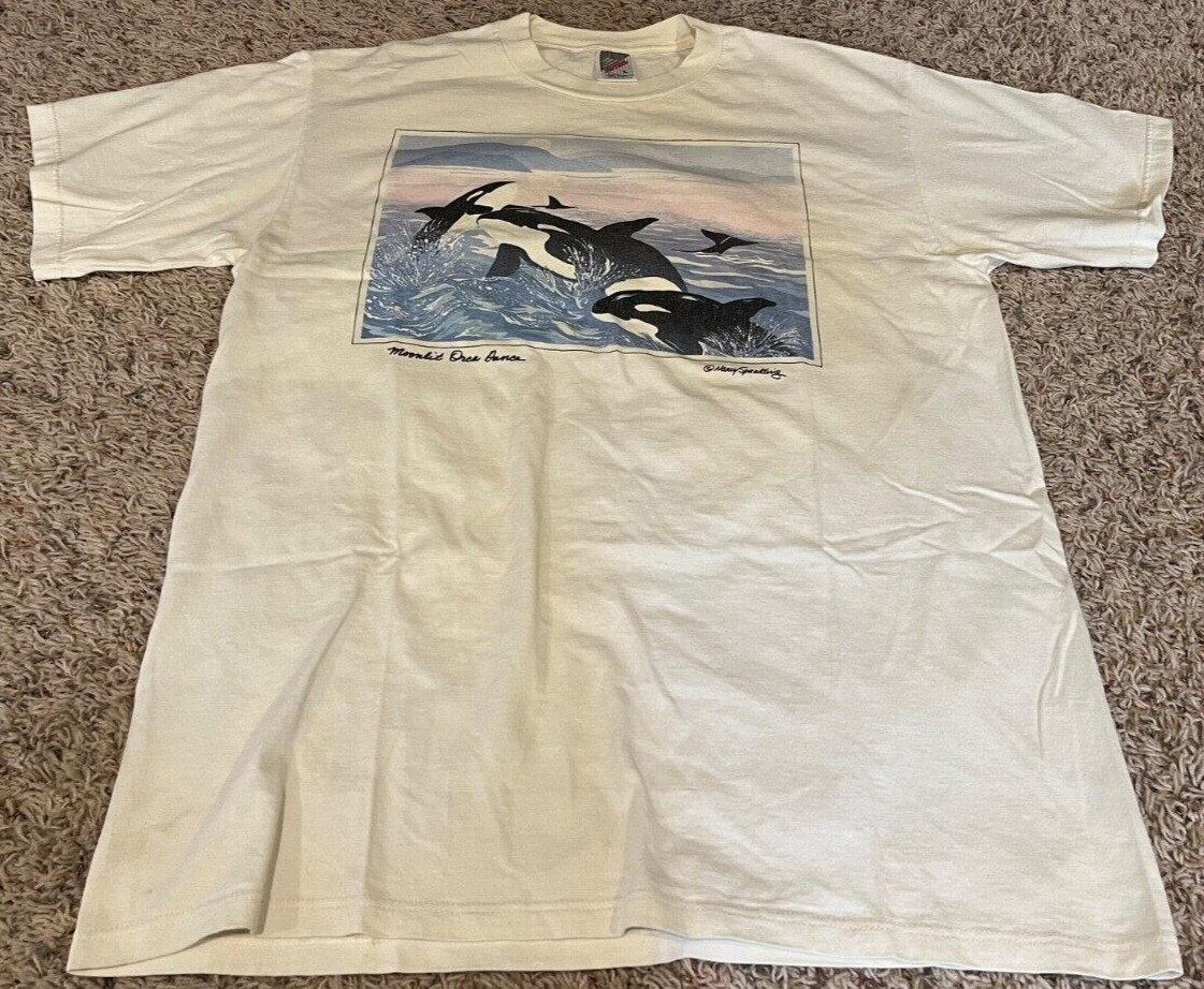 Jerzees Nancy Spaulding Moonlit Orca Dance Print Short Sleeve Shirt Mens Size L Jerzees Nancy Spaulding Moonlit Orca Dance Print Short Sleeve Shirt Mens Size L