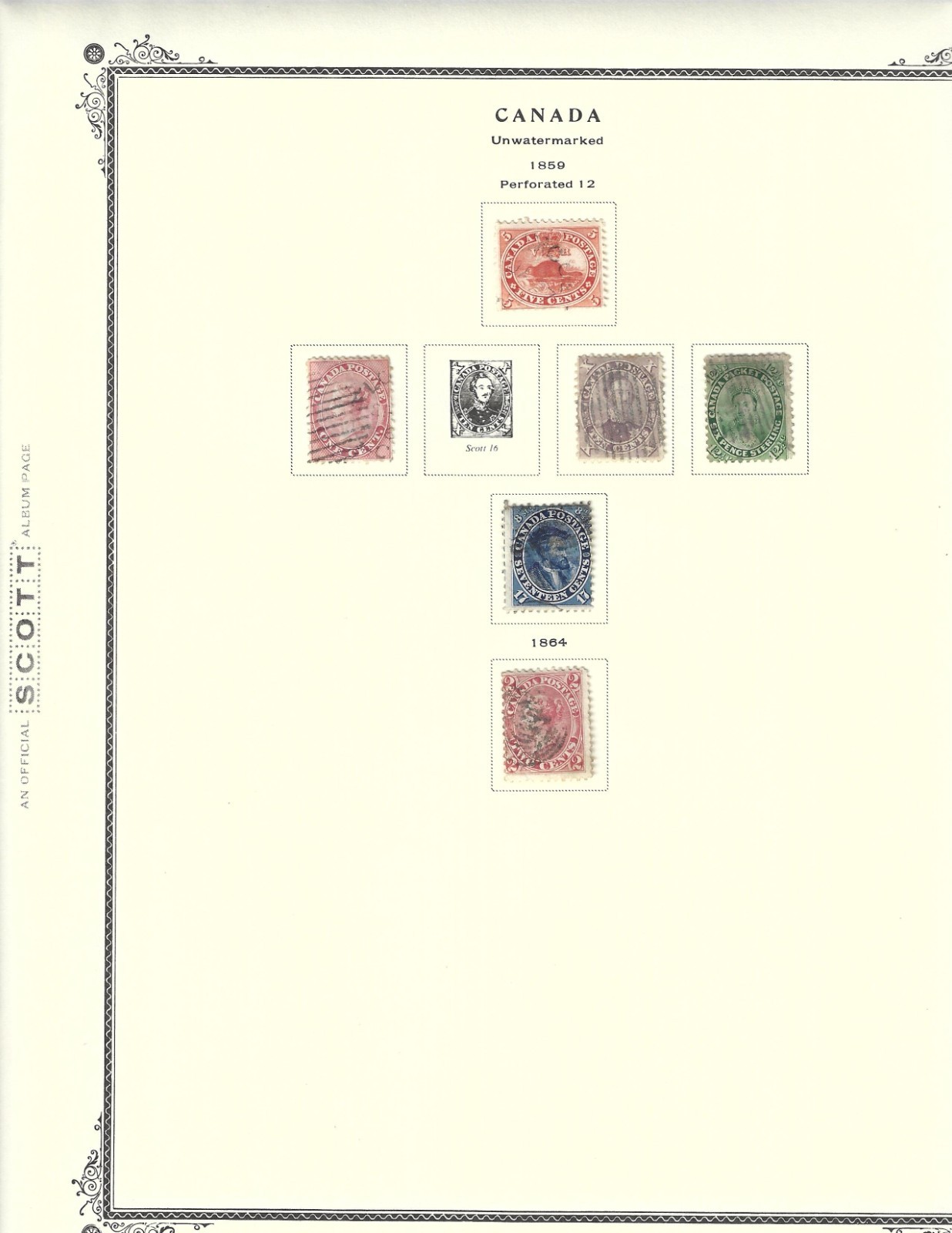 Silk's Stamps - Canadian Collection (1859) from GREAT Scott Album - Cat $1,027